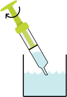 Rotate the syringe plunger  clockwise until it unlocks. Draw 20mls of liquid into the syringe; the  liquid should be in line with the line on the barrel