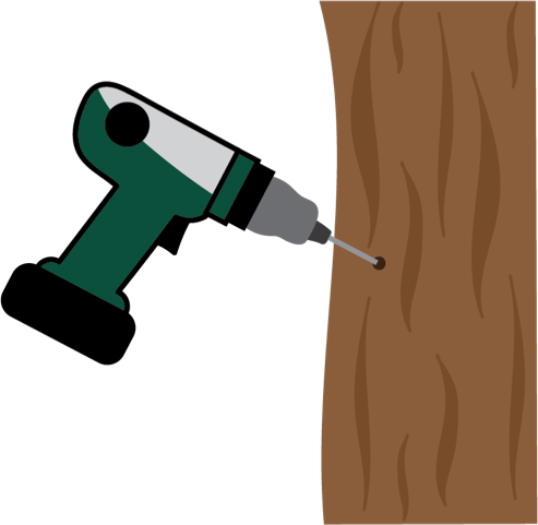 Using a drill with a 5.5mm drill  bit, drill a series of holes to a  depth of 20mm separated at  100mm intervals around the  circumference of the tree trunk.  The holes should be drilled with  an angle slightly downwards.